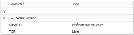 Liste des paramètres en entrée